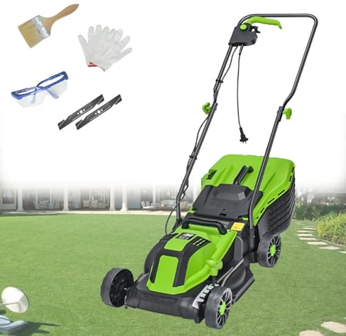 Elektrisk GräSklippare, Sladdansluten GräSklippare Med Uppsamlingskorg, 3 HöJdläGen, Handdriven GräSklippare Elektrisk VertikalskäRare FöR TräDgåRden 2100W/32CM-Cord55M