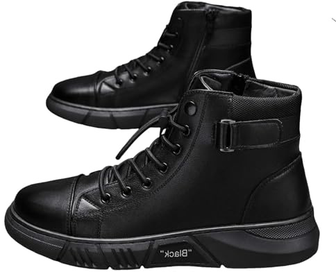 Mens Lightweight Hiking Boots Mid top Casual Leather Boots Motorcycle Combat Ankle Dress Boots Mens Side Zip Travel Height Sneakers Ankle Booties Hiker Trekking Outdoor Anti Slip Hiking Shoes (10)