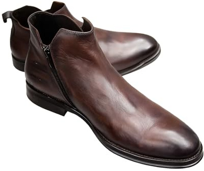 Generico Uomo Punta Appuntita Stivali da Vestito da Ufficio Pelle PU Stivaletti Corti con Cerniera Laterale Tacco Basso Stivaletti Eleganti,Marrone,42 EU