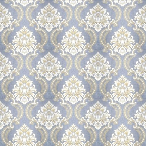 OUSCACH Vintage French Damask Peel and Stick Wallpaper Thickened Removable Self Adhesive Wall Paper Design for Walls Bathroom Bedroom Home Decor 17.7in x 118in Renter Friendly Wallpaper(Blue,Purple)