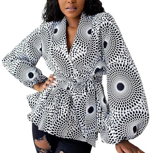 Blusas Mujer Verano Camisa Dashiki de Manga Larga con Estampado Tradicional Africano Batik para Mujer (White, XXL)