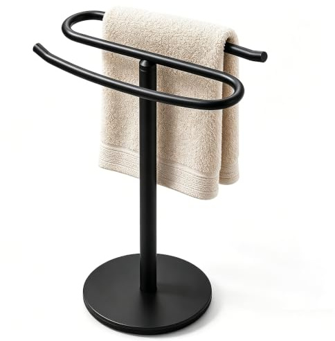 Free Standing Towel Rack, Dual Curved Bars Countertop | Minimalist freestanding towel holder with weighted base & dual curved bars – sturdy, space-saving for bathroom or kitchen