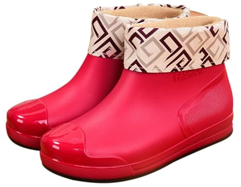 Generisch Bottines Chelsea pour femme - Noir - Plateforme - Bottes en caoutchouc doublées - Bottines de pluie imperméables avec semelle antidérapante - Bottes courtes en caoutchouc - Bottes