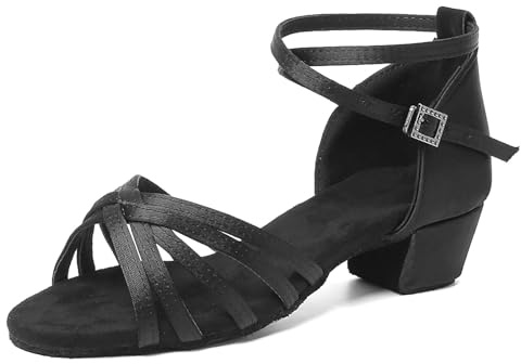 SWDZM Zapatos de Baile Latino Niña Tacón 3 cm Estándar Salsa Bailarina y Bachata Principiantes Bailarina Práctica,Negro,EU 39