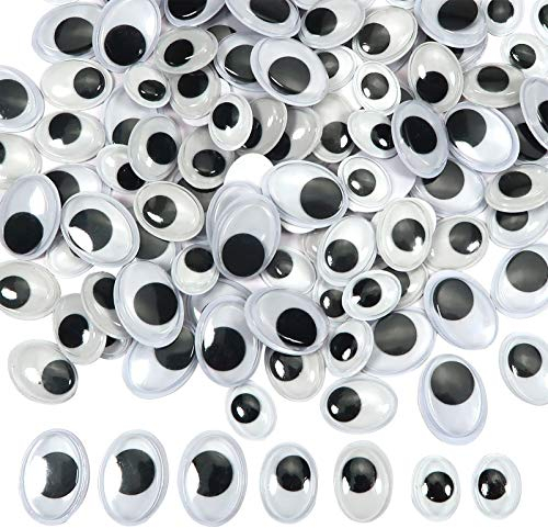 TOAOB 200 Stück Selbstklebend Wackelaugen Oval Gemischte Größe Schwarz Weiß Kunststoff Augen für Scrapbooking Kunsthandwerk Zubehör