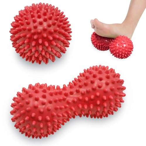 Beenax Spiky Massage Ball Roller Set - Plantar Fasciitis, Trigger Point, Deep Tissue, Myofascial Release, Tension and Foot Pain Relief - Relieve Stress and Relax Tight Muscles