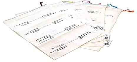 ECODIS - 5 Sacs Taille M gradués - réutilisables céréales et légumineuses, en Coton Bio. Gradués pour Aider à Acheter Les Bonnes quantités