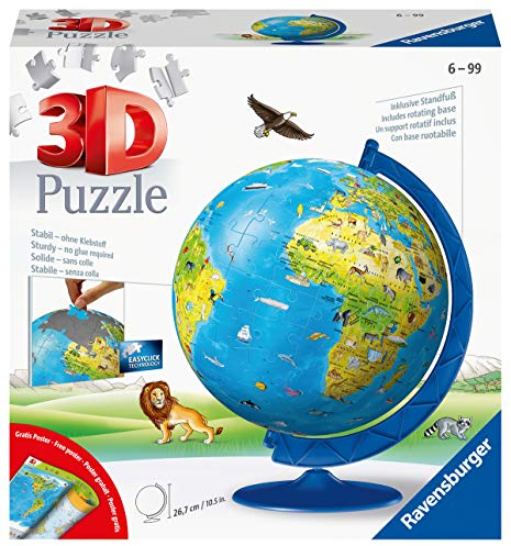 Ravensburger 3D Puzzle 11160 - Puzzle-Ball Kinderglobus in Deutscher Sprache - 180 Teile - Puzzleball Globus für Kinder ab 6 Jahren