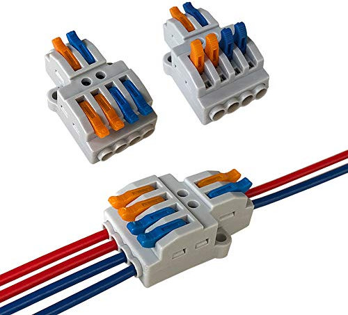 Aiqeer 9 Piezas KV424 Palanca Tuerca Cable Conectores Set, 2 in 4 out Conector Conductor Compacto, Bilateral Rápido Resorte Conector Bloque Terminal