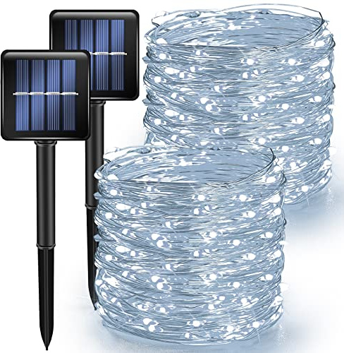 TW SHINE 2 Pack Solar String Lights Outdoor, Total 80 FT 240 LED Solar Powered Waterproof White Fairy Lights 8 Modes for Outside Christmas Party Tree Wedding Yard Decorations