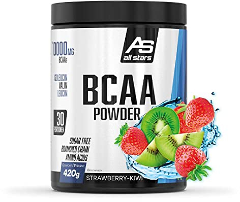ALL STARS BCAA Powder 420g Strawberry Kiwi - BCAA Pulver vegan und zuckerfrei, Enthält 5000mg Leucin, 2500mg Valin und 2500mg Isoleucin, Aminosäuren Komplex hochdosiert