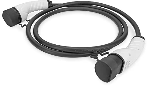 DIGITUS Cable de Carga Modo 3 para Coches eléctricos y PHEV - 5 m - Tipo 2 - Monofásico - 32 A - 7,4 kW - Negro/Gris