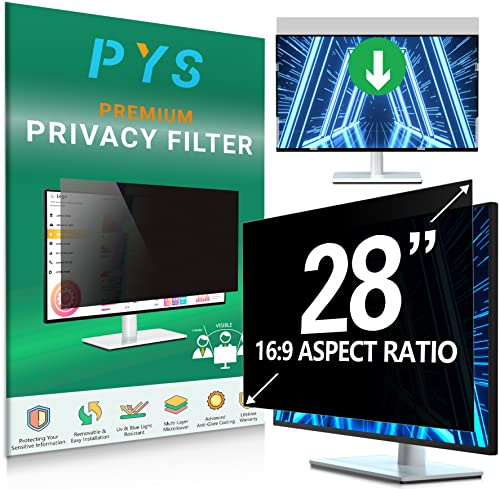 PYS 28 Inch Privacy Screen for 16:9 Widescreen Computer Monitor - Easy Removable Screen Filter Shield - Anti Glare & Blue Light - Anti Scratch Protector Film for Data Security