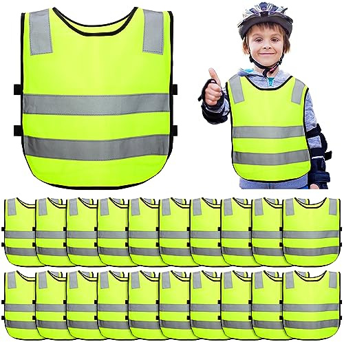 Unittype 20 Pcs Kids Safety Vest High Visibility Reflective Safety Children Vest Neon Yellow Child Traffic Clothes with Elastic Strap for Kids Cycling Running Skiing Outdoor Activities