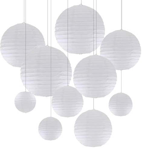 ZYOOO 10pcs Paper Lanterns,10/15/20/25cm Round Hanging Paper Lanterns Decoration for Wedding,Graduation,Anniversary,Birthday Party,Home Decoration(White)