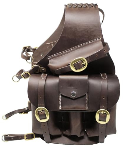 CHALLENGER Dark Brown Leather Saddle Cantle Medicine Bag – Western Horse Tack Storage Bag with Adjustable Straps & Brass Buckles - 102SD01BR