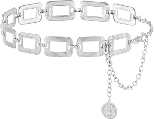 Andibro Metall Taillenkette, Silber Gürtel Modischer Mehrschichtiger Verstellbarer Körpergliedergürtel Für Damen Kleider Bauchschmuck(silber)