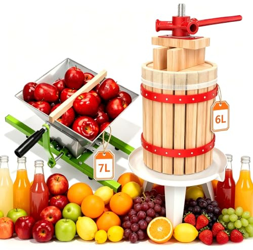 Suusolny Presse à fruits DIY 6 l + 7 l Moulin à fruits Presse-fruits Presse-fruits Presse-fruits Presse-fruits Presse-fruits Presse-fruits Moulin à baies Moulin à raisins Presse-maïs Broyeur à fruits