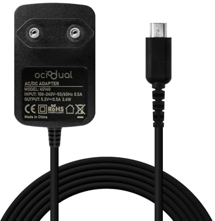 OcioDual Ladegerät Kompatibel mit DS Lite-Konsole, AC-Adapter-Netzteil Kompatibel mit DS Lite, EU-AC-Wandnetzteil, Schwarz, 100–240 V, 50/60 Hz, 5,2 V