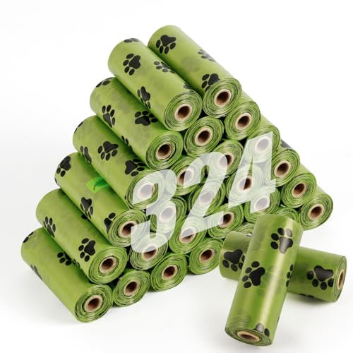 AMFUN Hundekotbeutel, 27 Rollen 324 Stück Auslaufsichere Kotbeutel, Hunde Kotbeutel Rollen, Hundetüten Nachfüllpackung, Grün