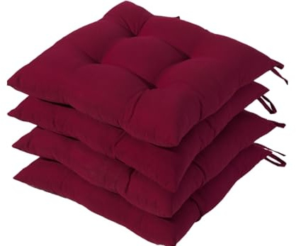 HAMO Dining Chair Seat Pad Cushions Set of 4, 38x38 cm, 15x15 inches (Red)