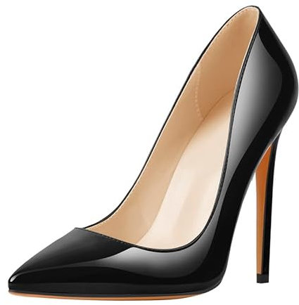 blingqueen Stiletto Heel Pumps for Women Pointed Toe High Heels Wedding Shoes Sexy 4.7 Inch Heel for Women Pole Dancing Shoes Casual Court Shoes Patent Black Party Dress Size 6 UK