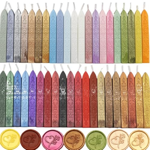 40Pieces Sealing Wax Sticks with Wicks for Wax Seal Stamp, Assorted Colors Wax Seal Sticks With Wicks are Great for Wedding Invitations, Packaging Decoration,Gift Ideas (40)