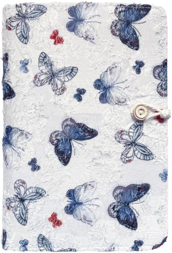 ipoul Cartella anelli A5, Quaderno a 6 anelli, Diario ricaricabile, Taccuino farfalla, Ricamato, Carta senza righe 6x8, Album da schizzi, Regali a tema farfalla, Pianificatore di budget, Bianco