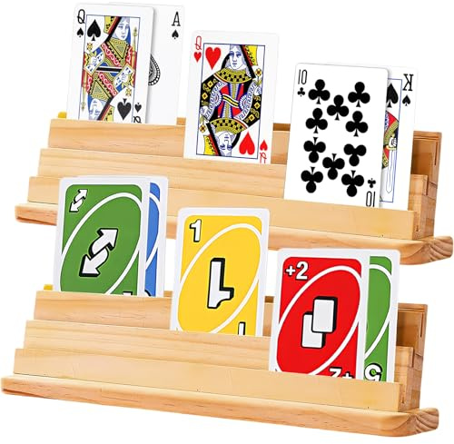 GOMETY Porta Carte da Gioco: 2 Pezzi in Legno Resistente, Esperienza di Gioco a Mani Libere, per Bambini, Anziani, Adulti (33cm)