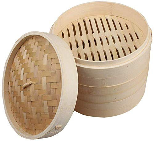 Panier à vapeur en bambou à 3 niveaux, cuiseur à vapeur chinois en bois biologique avec couvercle, pour boulettes de légumes, poisson, riz, 30cm-27cm