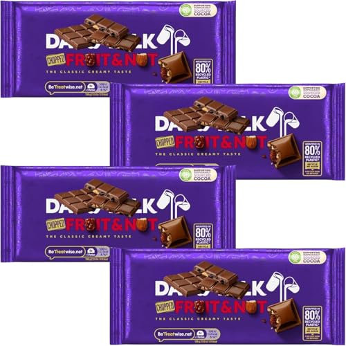 Cadbery Dery Milk Fruit & Nut Bar, Classic Chocolate Delight, 180 g (Pack of 4)