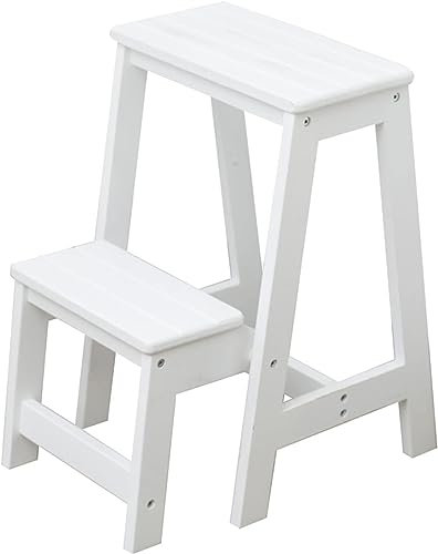 OZBME Tabouret en Bois, Petit Pied, 2 marches, échelle, Chaise, marchepied Pliant Multifonction, Chaise d'escalier, bibliothèque, Maison, Cuisine, Blanc