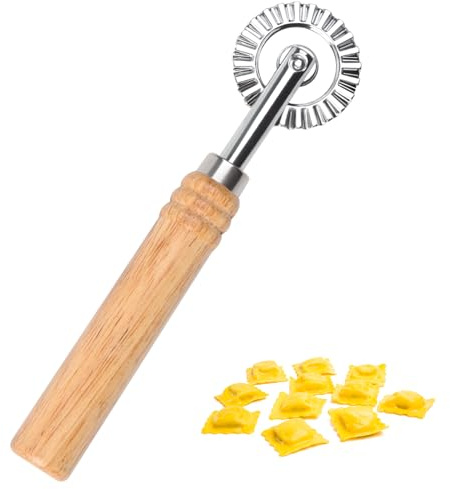 LLMSIX Pastry Wheel Cutter, Stainless Steel Ravioli Cutter, Fluted Pastry Wheel with Long Wooden Handle for Home Making Pasta Pizza Ravioli Cookie Tools