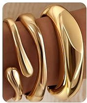 GoldGifts Chunky Gold Bangle Bracelets Stack for Women Non Tarnish, Thick 14k Gold Plated Big Stackable Bangles Set, Trendy Large Statement Stacked Cuff Bracelet Fashion Jewelry Gifts