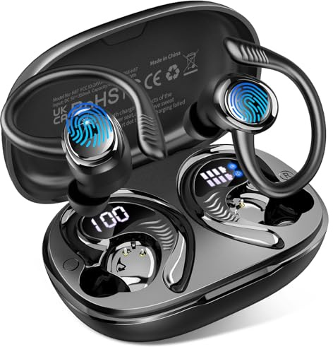 Hupoaf Auriculares Inalámbricos Deportivos, Auriculares Bluetooth 5.4 con 4 Mics, 50H Cascos Inalambricos Bluetooth HiFi Estéreo, IP7 Impermeable, Cascos Bluetooth con Cancelación de Ruido【2025】