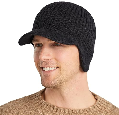MLPKOI Gorro Invierno Hombre con Orejeras, Gorro de Invierno con Paraguas Suave y Elástico Gorro de Punto con Forro Polar