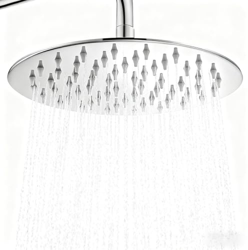 Rain Shower Head, 12 Inch Round Rainfall Showerhead, Ultra Thin High Pressure Overhead Shower Head, 304 Stainless Steel Replacement Shower Heads, Voluptuous Shower Experience