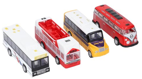 OVAQUIXI 4 Delar Leksaksbuss för Barn Utsökt Simuleringsbussmodellleksaker Dubbeldörrsdesign för Att Förbättra Lekfordon i Plast för Långvarig Underhållning (Stil 2)