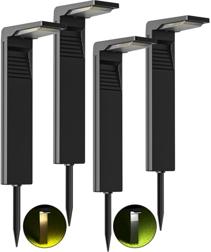 OUSFOT Faretti Solari a Led da Esterno IP65 Lampada Solari Giardino Potenti 32 LED Luci Solare da Giardino Esterno con 2 Modalità di Temperatura di Colore a Terra per Percorso Vialetto da Cortile-4PCS