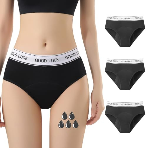 FOTOOL Absorberande menstruationsbyxor = 4-5 tamponger - Bomull - Tvättbara - absorberande - Menstruation - Hygieniskt periodiskt skydd Lätt till rikligt flöde - XS / 3XL (3 Luck, M)