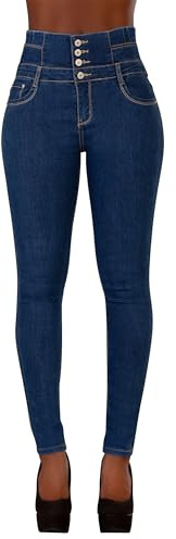 Glook Pantalon Femme Denim Jeans Slim Taille Haute Jean Stretch Pant (42, Bleu),XL