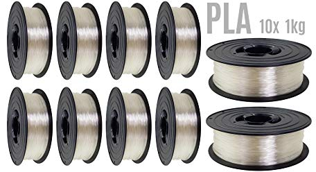 PLA Filament 3D Drucker 1,75mm / 10x 1kg Rolle Transparent für 3D Printer oder Stift 10er Set (10Kg) …