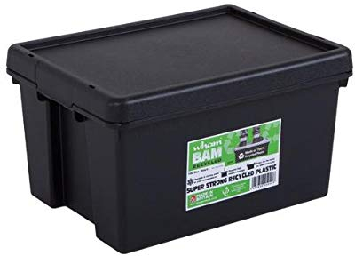 Wham Bam 100% Recycled Super Strong Impact Resistant Black Re-Usable Storage Boxes With Lids 16 Litre 38.5 x 29 x 21.5cm (1 Box)