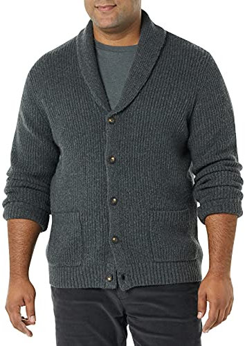 Amazon Essentials Herren Langärmliger Soft-Touch-Cardigan mit Schalkragen, Dunkelgrau Meliert, XL