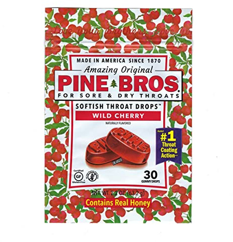 Pine Bros. Gummy Sore Throat Softish Drops 30 Count (Wild Cherry)