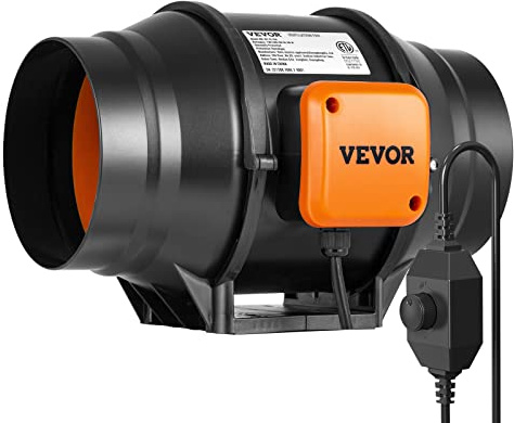 VEVOR Ventilateur de conduit en ligne, 152,4 mm, extracteur d'air silencieux 550 m³/h contrôleur de vitesse variable moteur CA, booster de refroidissement pour tentes de culture, culture hydroponique