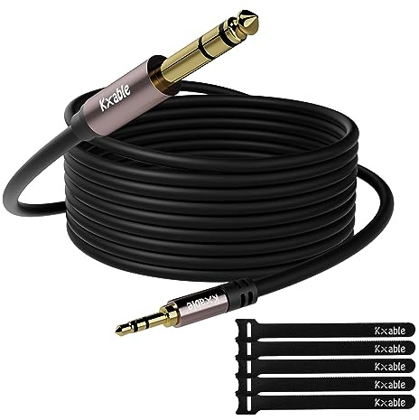 3.5mm to 6.35mm Stereo Audio Cable 15FT, Long 1/4 to 1/8 Male TRS Cord