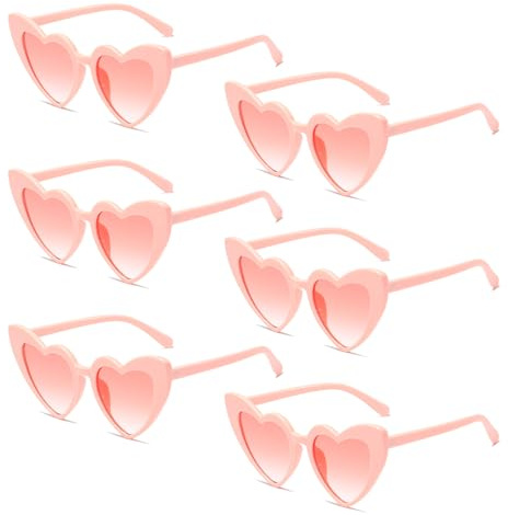 Meleager Lunette Coeur Vintage, 6 Pièces Lunettes de Soleil Coeur Rose, Lunettes de Soleil Vintage Love Heart des Années 70, UV400, Heart Lunettes Rétro, Lunettes de Fête Voyages Mariage, Unisex