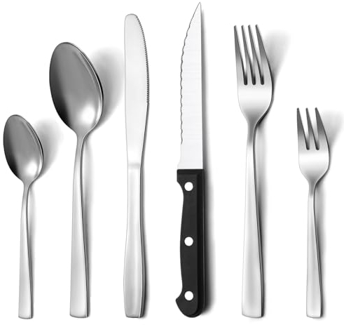 Posate acciaio inox - Pleafind set posate 36 pezzi per 6 persone - acciaio inox di qualità alimentare - comprende cucchieie, coltelli, forche, coltelli da bistecca, spülmaschinenfest