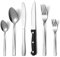 Pleafind set posate, 36 pezzi di posate, posate per 6 persone, posate acciaio inox, set di posate con coltelli da bistecca, lucidato a specchio, design ergonomico, lavabile in lavastoviglie